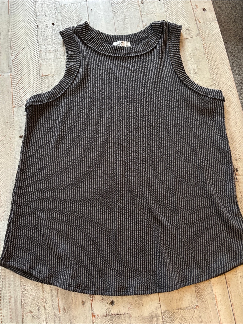 Ribbed Charcoal Gray Tank Top - Casual Women's Layering Tee